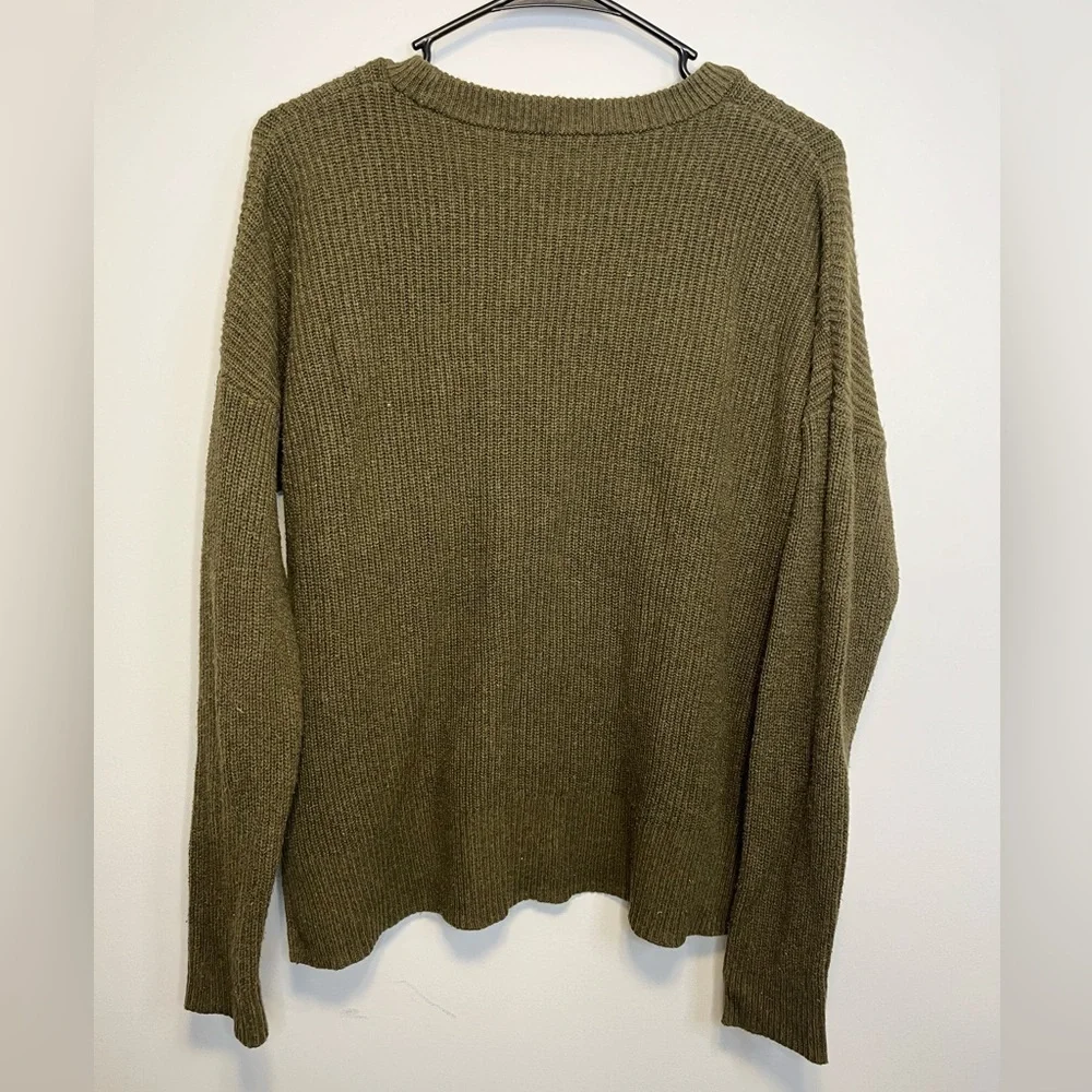 Madewell Thompson Pocket Pullover Sweater Dark Olive Green Oversized Ribbed M